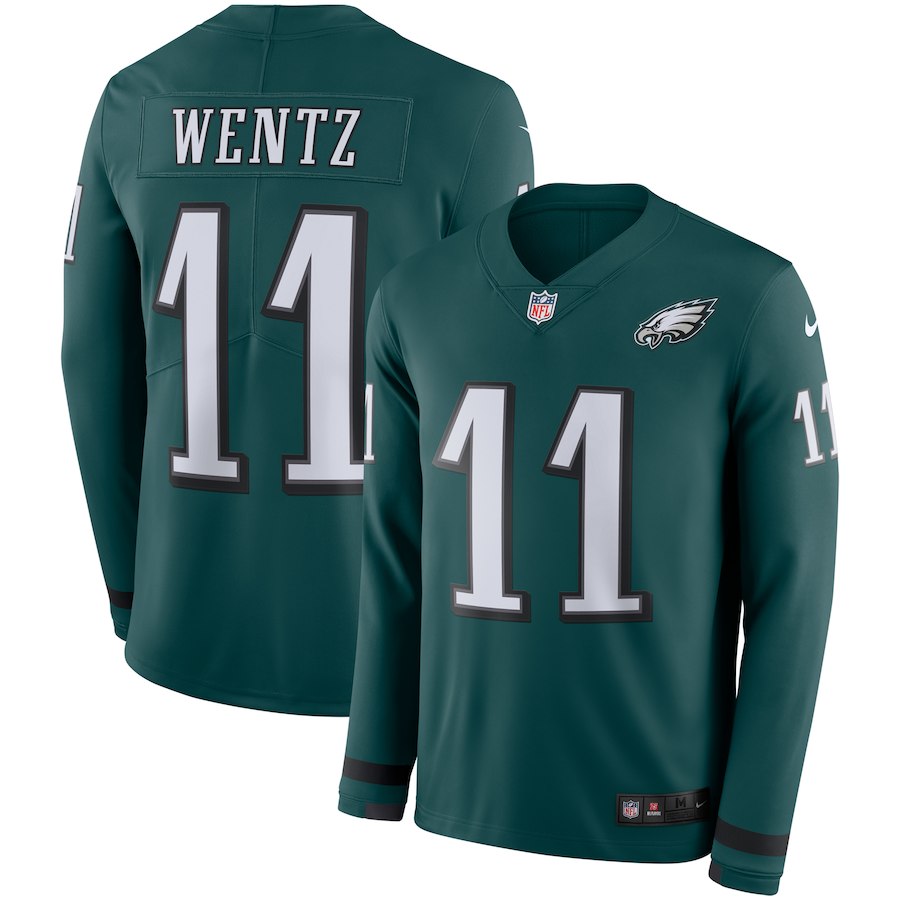Men Philadelphia Eagles #11 Wentz green Limited NFL Nike Therma Long Sleeve Jersey